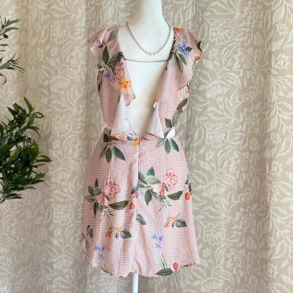 Pretty by Rory Pink Gingham Ruffle Floral Cut-Out Mini Dress Cottagecore Size S - Picture 6 of 8